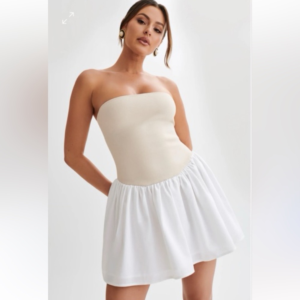 Meshki Strapless Two-Tone Mini Dress in Cream and White
